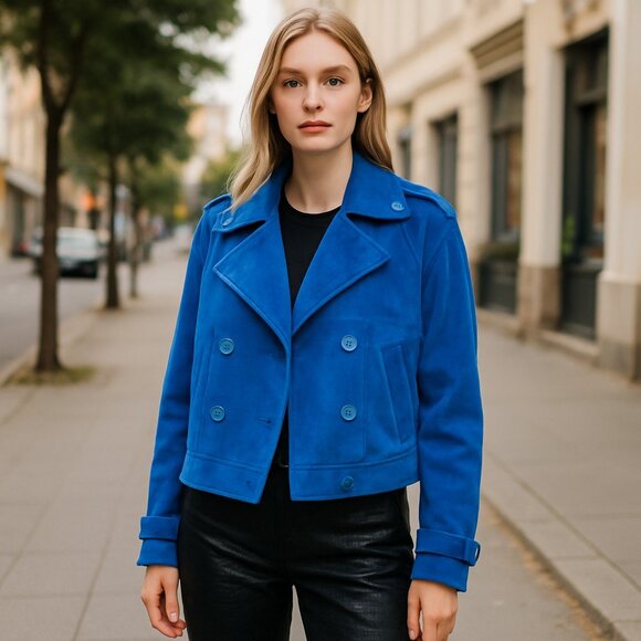 NWT RACHEL ROY FAUX SUEDE COBALT BLUE BLAZER JACKET LARGE - Picture 1 of 8